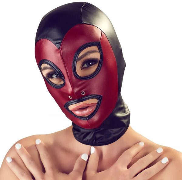 KOPF-MASKE - WETLOOK [Bad Kitty] schwarz/rot