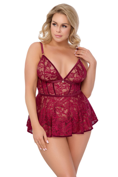 BABYDOLL-SET - QUEENSIZE [Cottelli Curves] burgunder